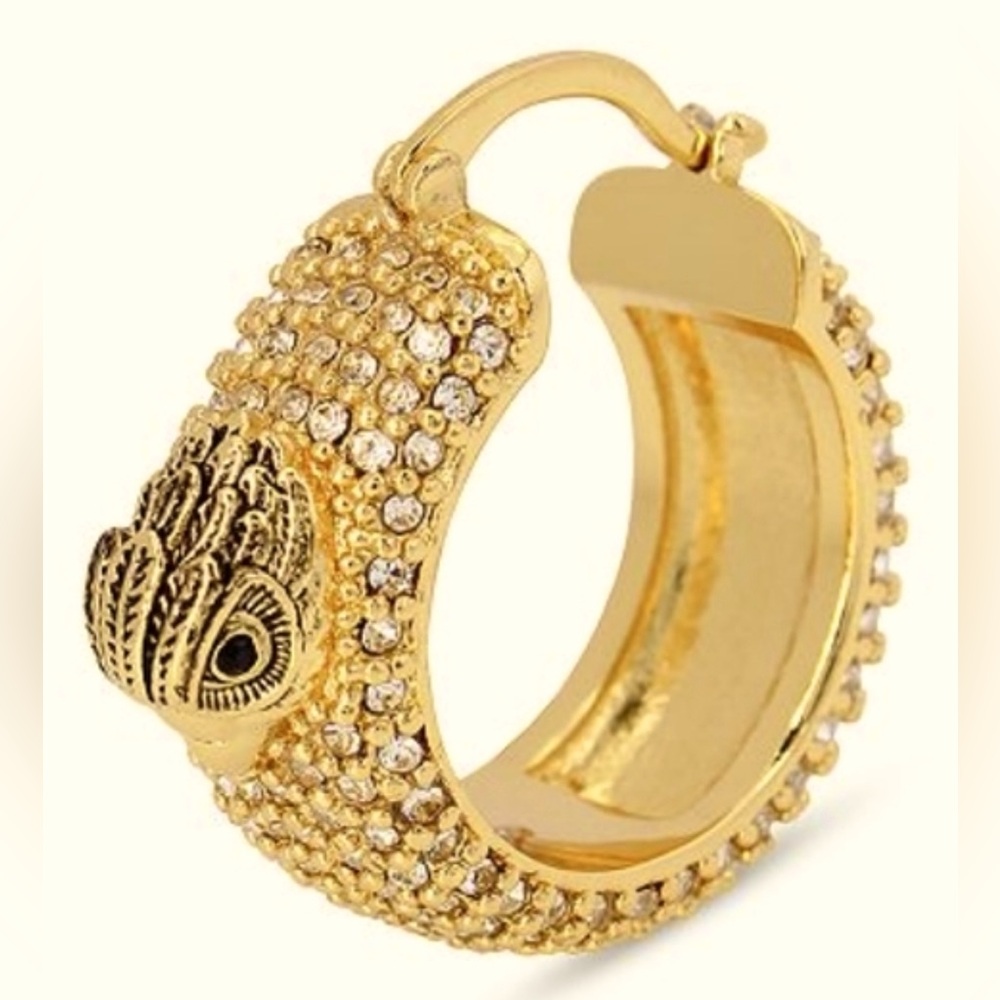 Kurt Geiger London NWT Pavé Gold Eagle Bohemian Hoop Huge Earrings (J128) - Picture 2 of 7
